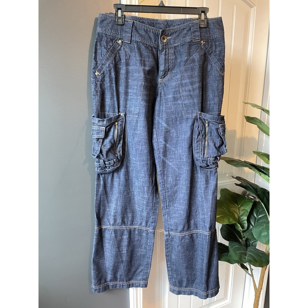 Patrick Robinson Target Blue Denim Cargo Pants Women Junior Grunge Y2K Wide leg